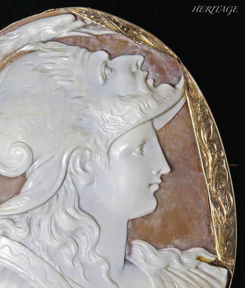 アンティーク 女神アテナ 騎士 シェル カメオ ブローチ - アクセサリー
