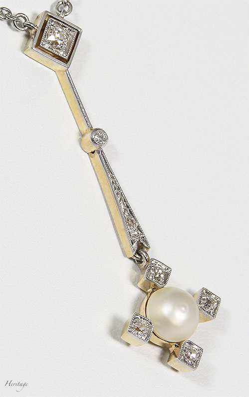 エドワーディアンの天然真珠＆ダイヤモンドを使ったスタイリッシュなアンティーク・ネックレス