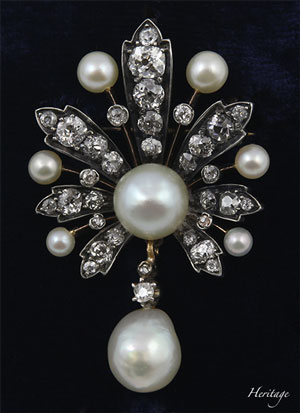アンティークジュエリー　天然真珠　ブローチ　ペンダント　ダイヤモンド