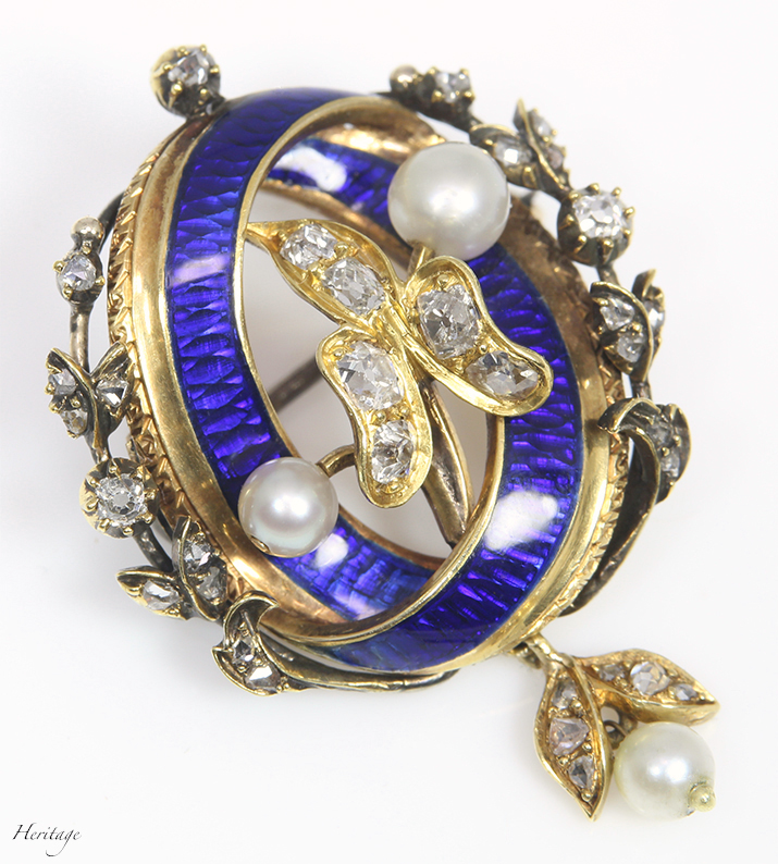 発芽を表現した天然真珠とダイヤモンドのアーツ＆クラフツ・ジュエリー