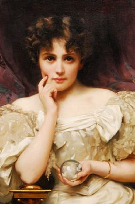 ビクトリア時代の水晶玉占いをする女性