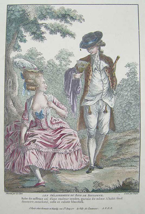18世紀の流行ファッションをしたフランスの紳士と淑女