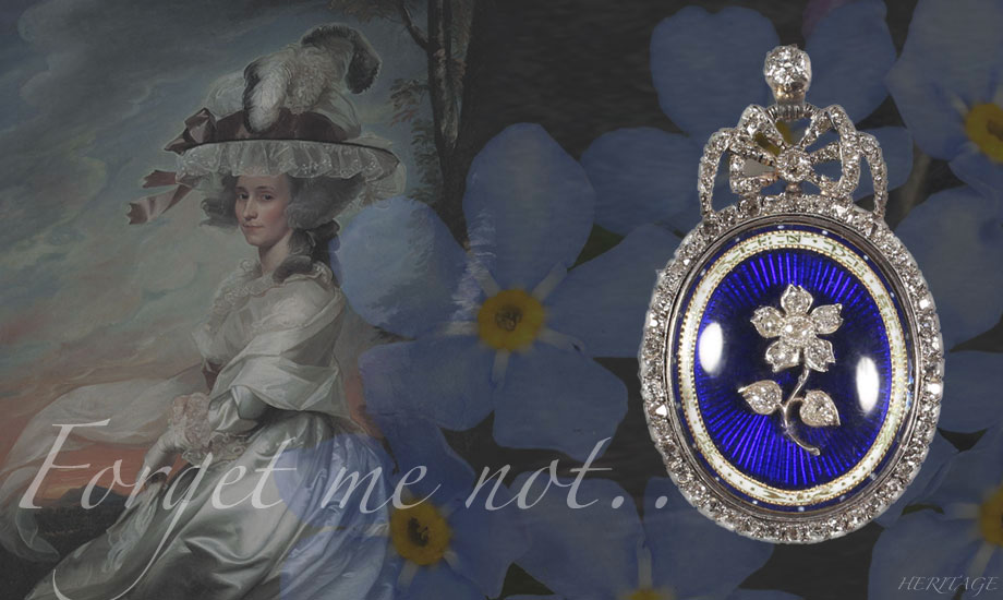ブルー　ギロッシュエナメル　ペンダント　忘れな草　18世紀　オールドヨーロピアンカットダイヤモンド　シャンルベエナメル　最高級