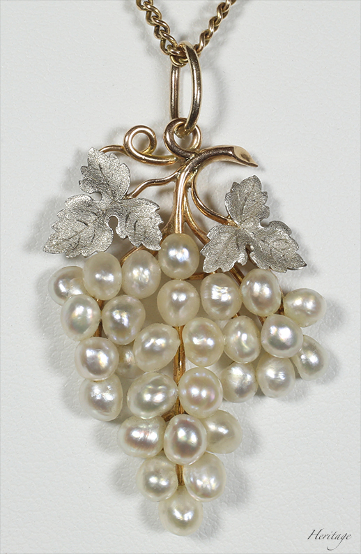 天然真珠を使った瑞々しい葡萄のアールデコ・ペンダント　アンティーク