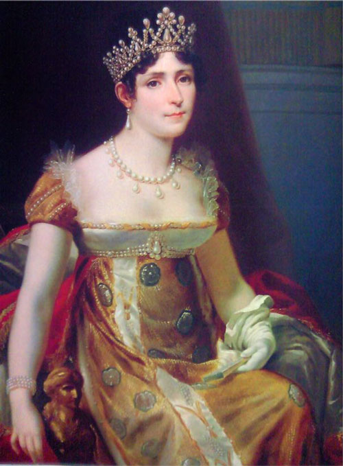 フランス皇后ジョセフィーヌ・ド・ボアルネの天然真珠のティアラとネックレス姿