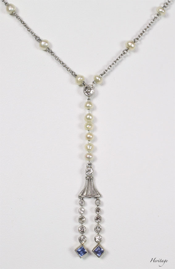 アールデコの天然真珠＆モンタナサファイアの美しいネックレス