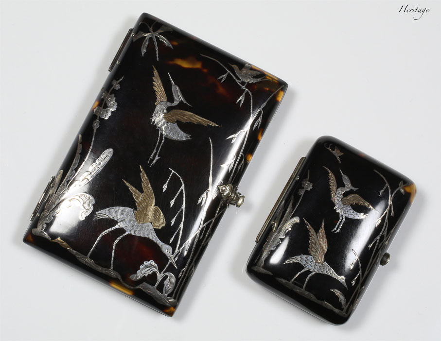 白鷺のアングロ・ジャパニーズ・スタイルのピケ・カードケース（名刺入れ兼手帳）＆コインパース