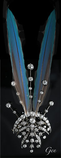 羽根飾りを使ったマルチユースのダイヤモンドのアンティークのエイグレット兼ブローチ