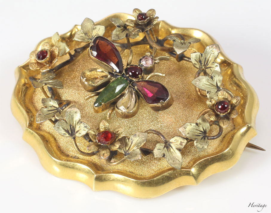 アーリー・ヴィクトリアンの宝石と黄金の蝶のブローチ