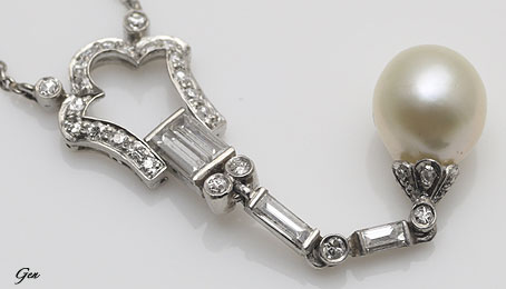 アールデコの天然真珠＆ステップカット・ダイヤモンドのネックレス