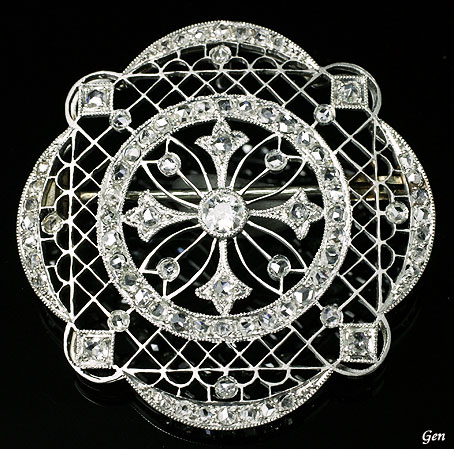 アーリー・アールデコのオープン・ワークが美しいダイヤモンド・ブローチ