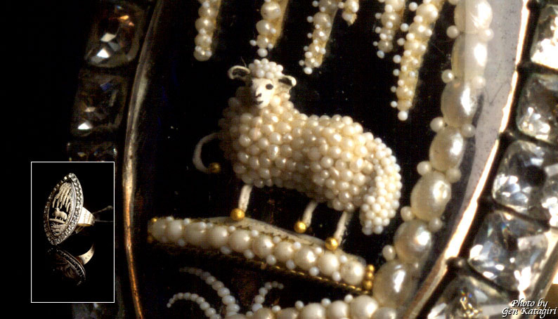 マイクロパール（極小天然真珠）で羊と柳を表現した1792年のモーニング・リングの傑作