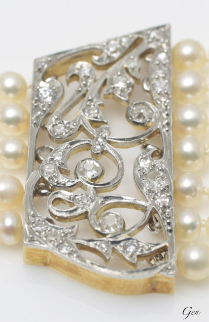 天然真珠ネックレスのエドワーディアンの透かし金具