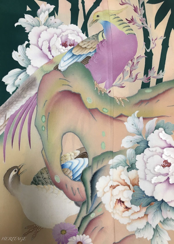 昭和初期の鳥と牡丹の色留袖