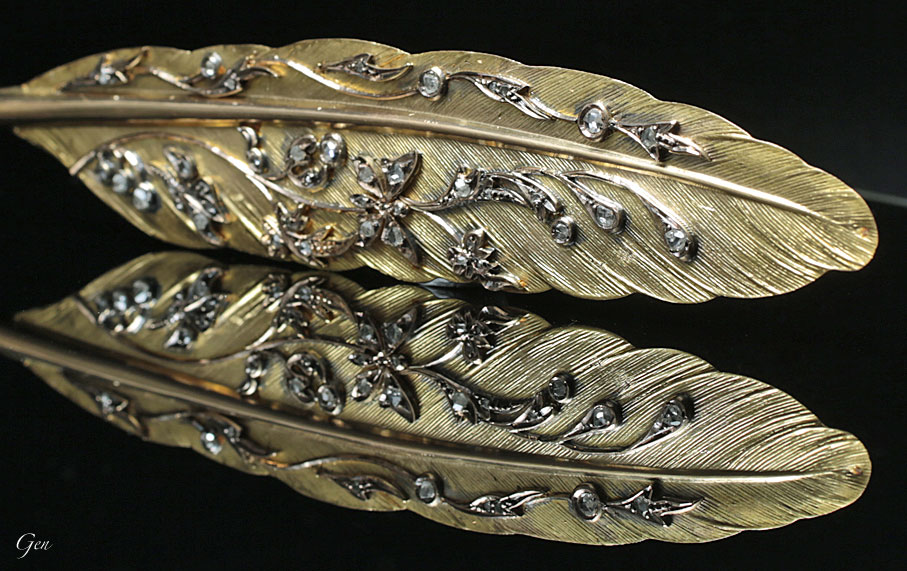 ジョージアンのイギリス貴族のダイヤモンドを使った黄金の羽根ペン