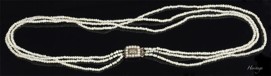 ジョージアンの非常に珍しい天然真珠の3連ネックレス | アンティーク 