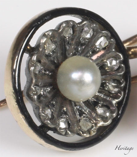 天然真珠、ローズカット・ダイヤモンド　ピアス　アンティークジュエリー