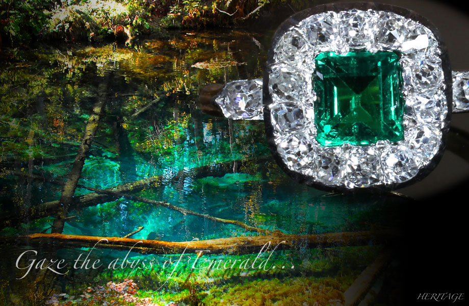 天然エメラルド ダイヤモンドの最高級リング アンティークジュエリー