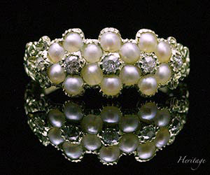 レイト・ヴィクトリアンの天然真珠＆ダイヤモンド のクラスターリング