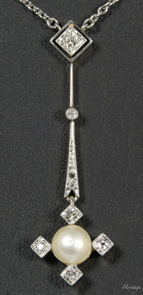 エドワーディアンの天然真珠＆ダイヤモンドを使ったスタイリッシュなアンティーク・ネックレス