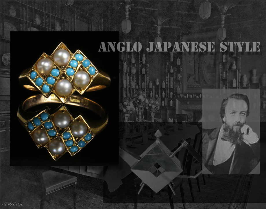 アングロジャパニーズ・スタイルの天然真珠＆トルコ石の指輪