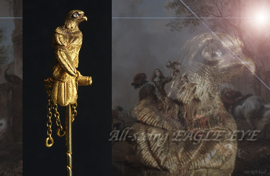 イーグルアイの眼光と神技の彫金が見事な黄金の鷲のクラバットピン アンティークジュエリー