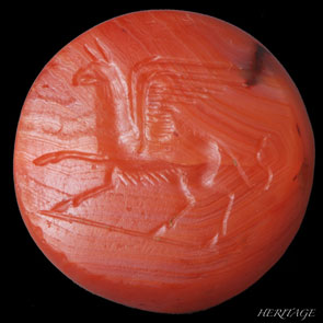 グレコペルシャのヒッポグリフを彫ったオレンジアゲートのインタリオ