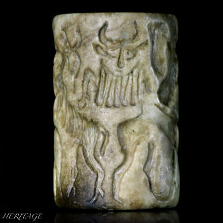 「カプリコーンと戦うライオン」を描いたメソポタミア文明のシリンダー・シール