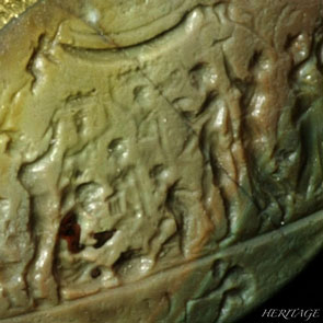 ラクダの胃石にバッカスの秘儀を彫った古代ローマのインタリオ