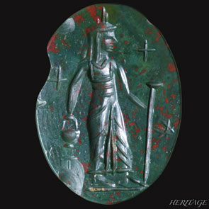 魔術師イシスをモチーフとした古代ローマのブラッドストーン・インタリオ