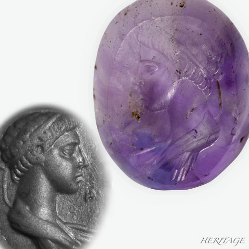 古代オリンピックの英雄クロトンのミロをモチーフとした古代ローマのアメジスト・インタリオ