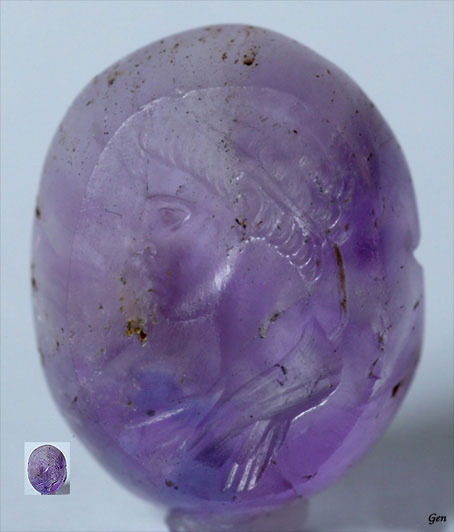 古代オリンピックの英雄クロトンのミロをモチーフとした古代ローマのアメジスト・インタリオ