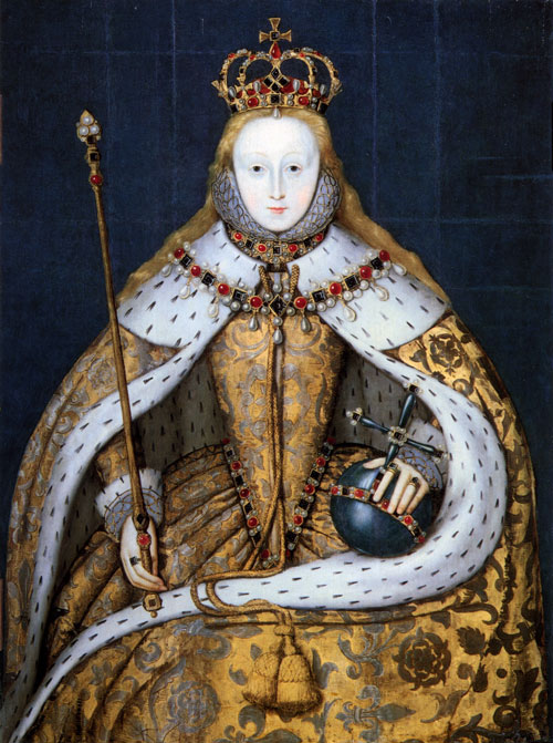 王冠と王笏とオーブを持つイギリスの処女王エリザベス1世
