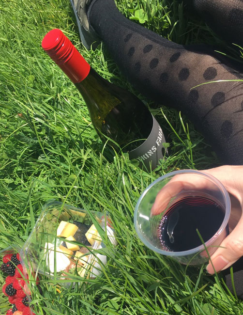 ハムステッド・ヒースで赤ワインを飲みながらピクニック