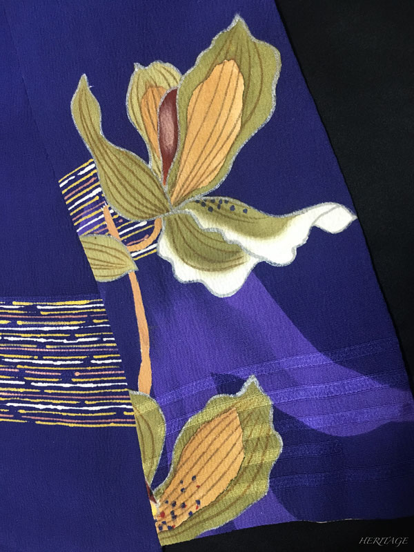 アンティークの洋蘭のアールデコ着物