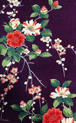 椿＆枝垂れ梅のアンティーク着物