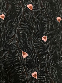 アールヌーヴォーの孔雀の羽根の黒いアンティーク着物