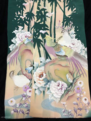 雉と竹と牡丹の大正時代の色留袖