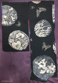 四季の草花を描いた昭和初期のモノトーンのアンティーク羽織