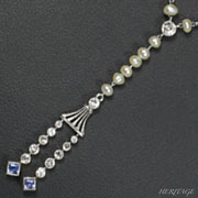 モンタナサファイアを使ったアールデコの天然真珠＆ダイヤモンドのラグジュアリーなネックレス