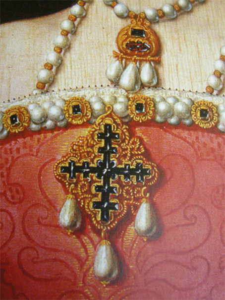 エリザベス１世のエナメル＆てんね真珠のクロス・ペンダント