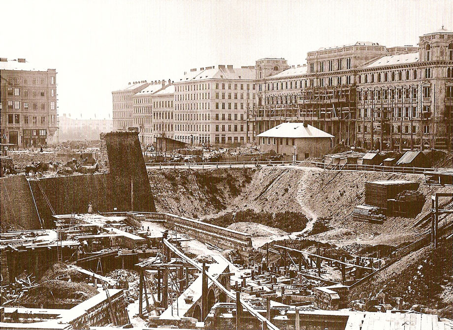 ウィーン城壁の取り壊しと建設中のリングシュトラーセ