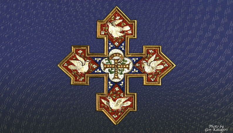 ローマンモザイク　ブローチ　アンティークジュエリー  オリーブの枝をくわえた鳩　キリスト教　イタリア　スタロウグラム