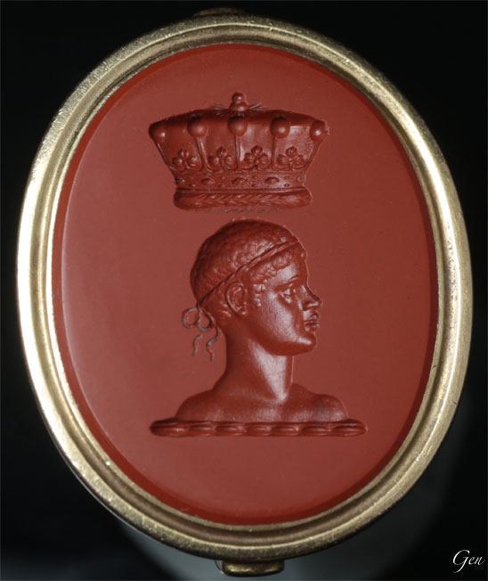 イギリス貴族のアングルシー伯爵の紋章が彫られたアンティークのインタリオシール