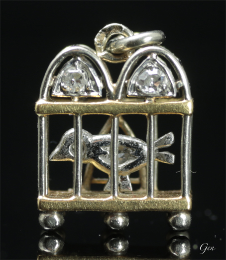 鳥かご　バードケージ　ダイヤモンド　ペンダント　フランス　アンティークジュエリー